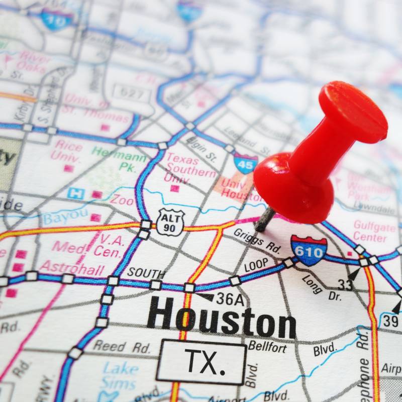 Map showing the appliance repair service area coverage across the greater Houston Texas metro area.